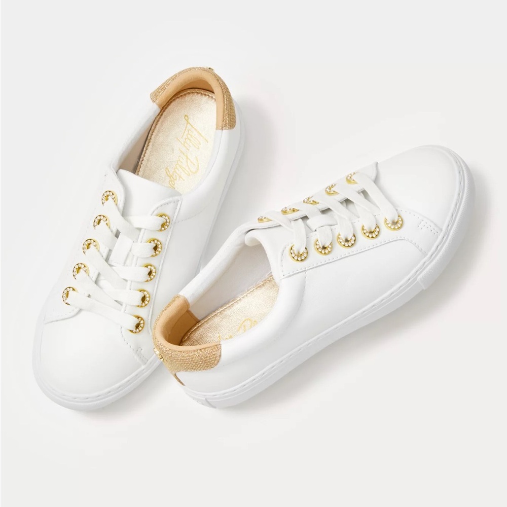 Lilly Pulitzer Lux Hallie White Rhinestone Sneaker size 9.5